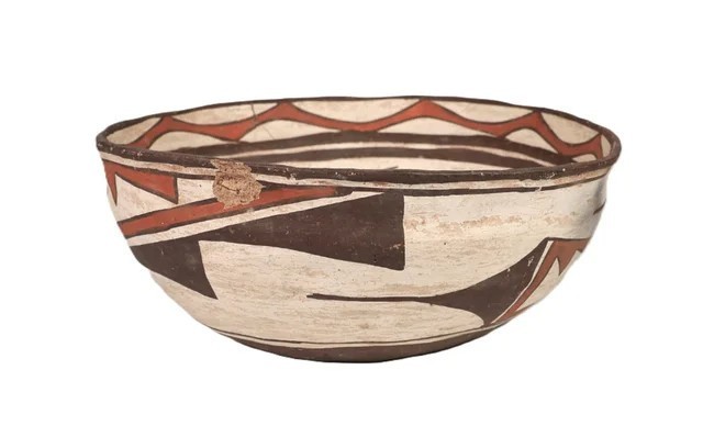 Zuni Dough Bowl Pottery ca. 1890 Size 4" H x 9.5" D Hand Coiled