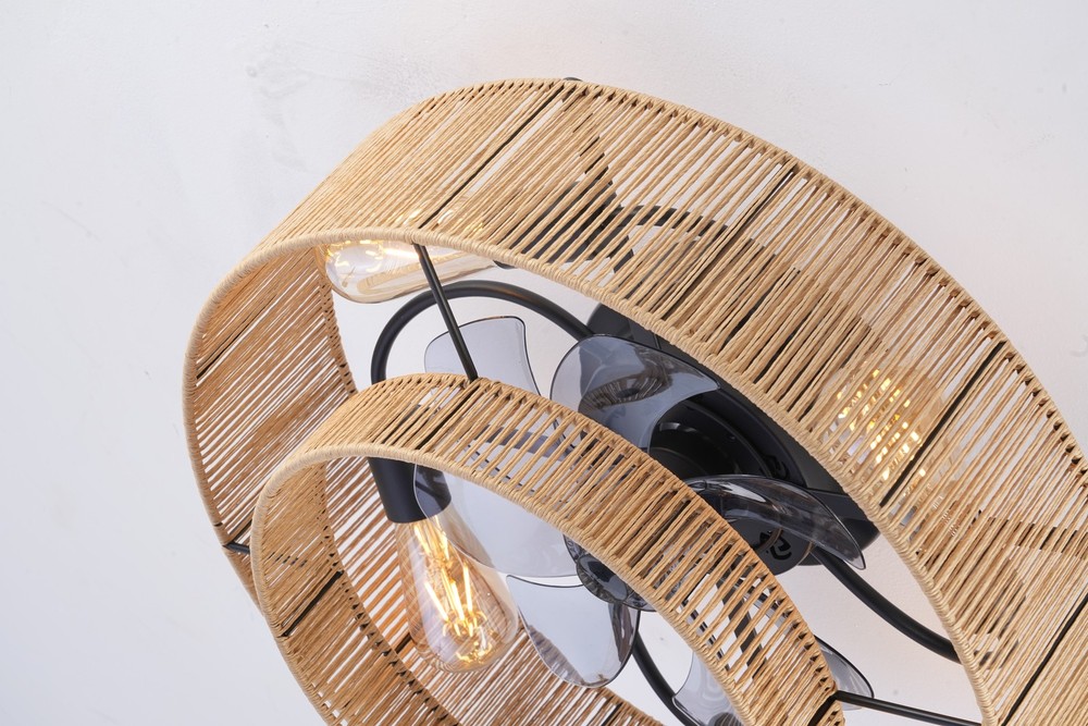 Flush Mount Ceiling Fan with Light & Remote, Matte Black Cage Fan