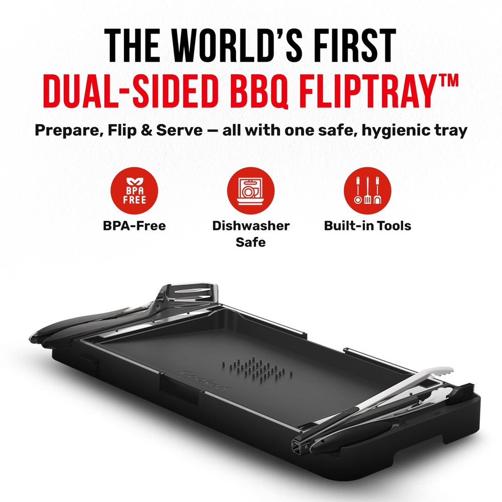 Grillbot FlipTray Dual-Sided Grilling Prep and Serving Tray - Black