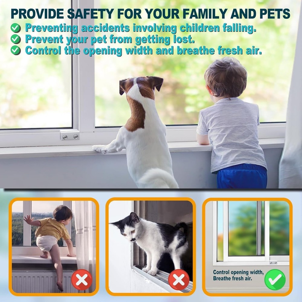 Adjustable Aluminum Window Locks - No-Drill Security for Home Safety (6 Sets)