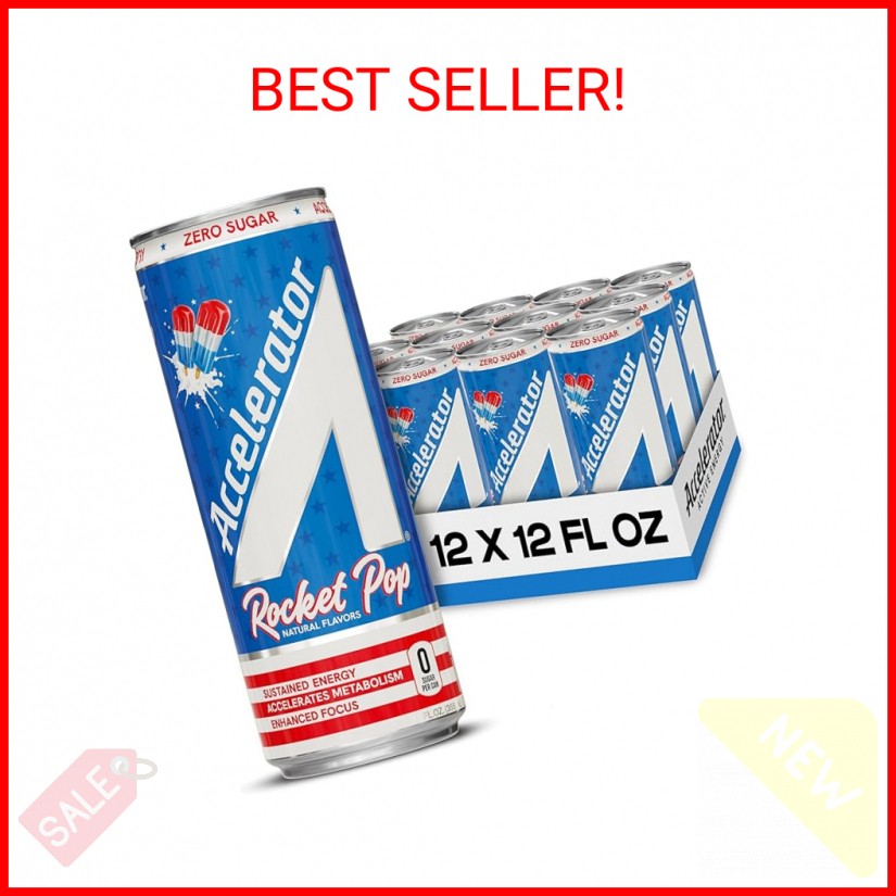 Accelerator Energy Drink, Rocket Pop 12oz can (12 pack), Zero Sugar, Sustained E