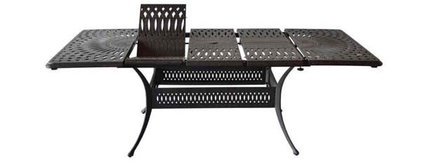 Patio outdoor dining table Santa Clara cast Aluminum rectangular extendable 132"