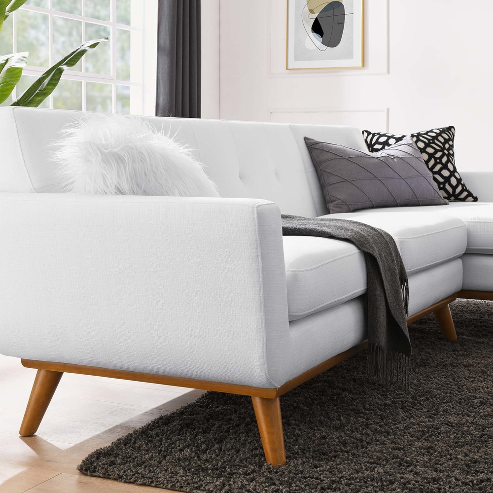 Modway Mid-Century Modern Upholstered Right-Facing Sectional Sofa in White