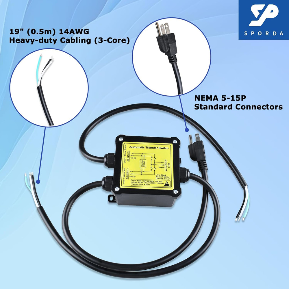 AC120V 15Amp Automatic Transfer Switch, ATS Auto Transfer Switch