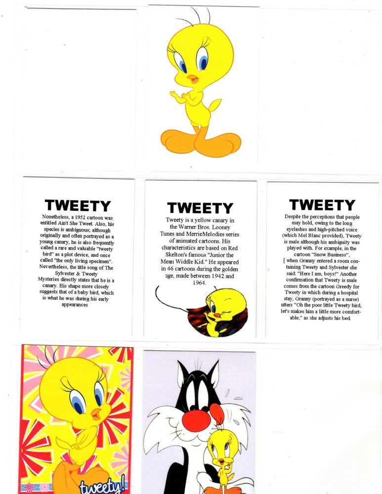 TWEETY CUSTOM TRADING CARD 6 CARDS SET