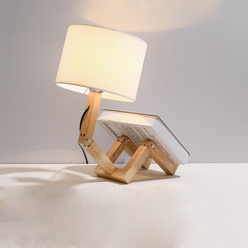 7W LED Adjustable Table Light Wooden Bedside Night Lamp E27/E26 Bulb Switch Plug