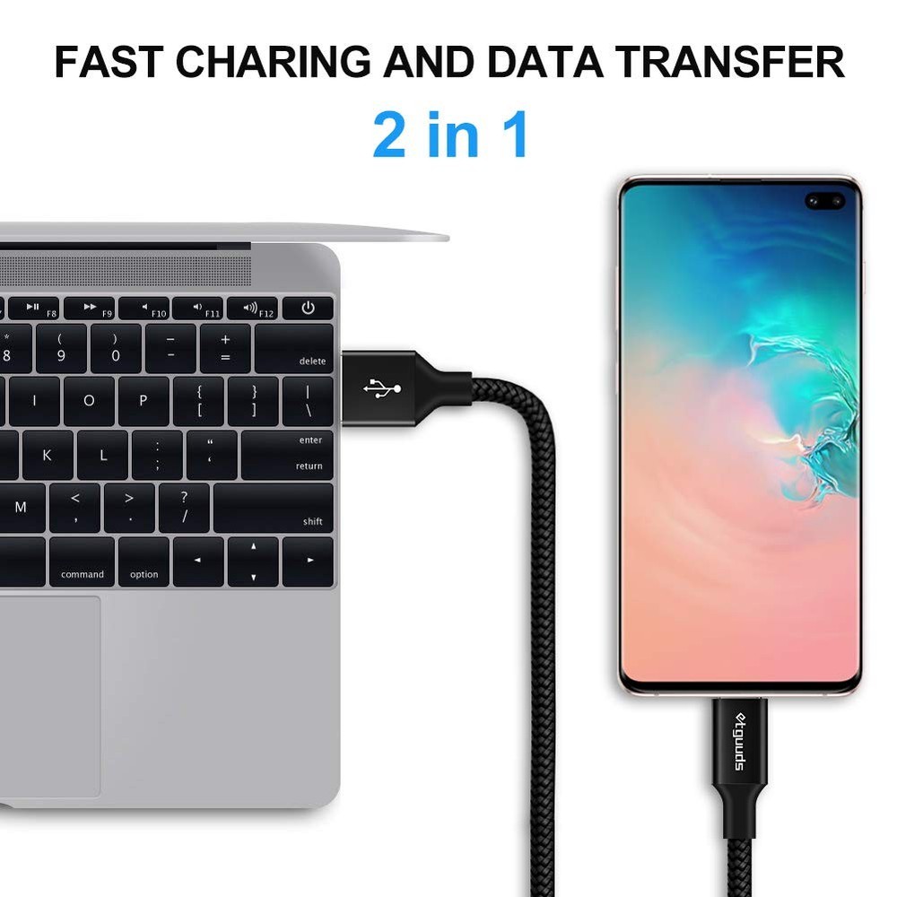 USB A to USB C Cable 6ft 2 Pack 3A Fast Charging Type C Cord Black