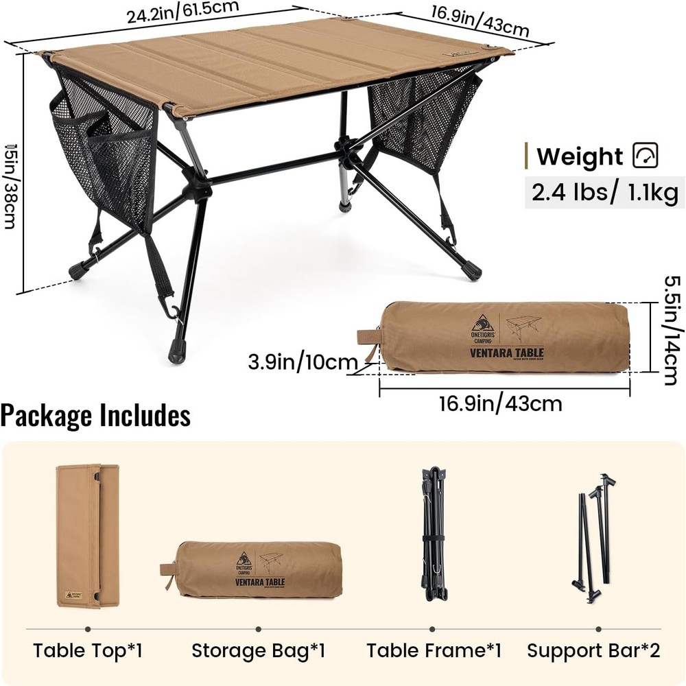 VENTARA Camping Table Ultralight Foldable Table Sturdy & Quick Setup Weighs Only