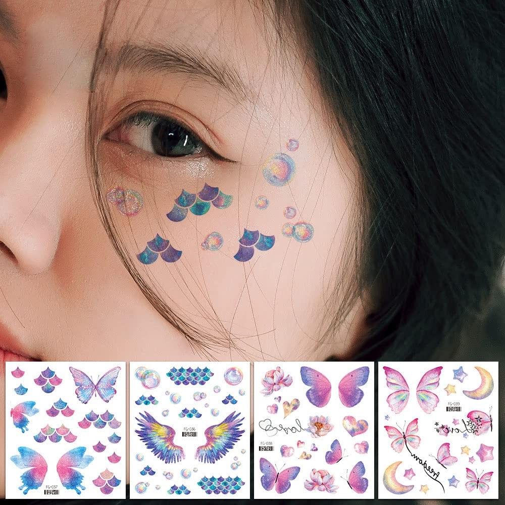 14 Sheets Glitter Butterfly Temporary Tattoos Sticker Small, Type1-Buterrfly