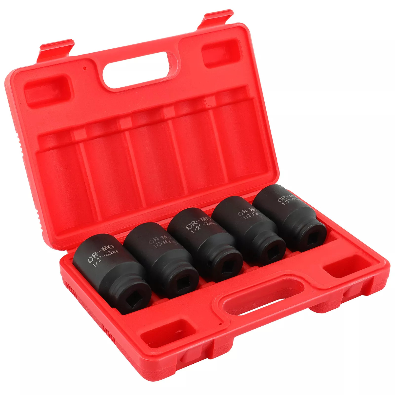 5Pcs 1/2" Drive Deep Impact Axle Hub Socket Set 6 Point 33mm 34mm 35mm 36mm 38mm