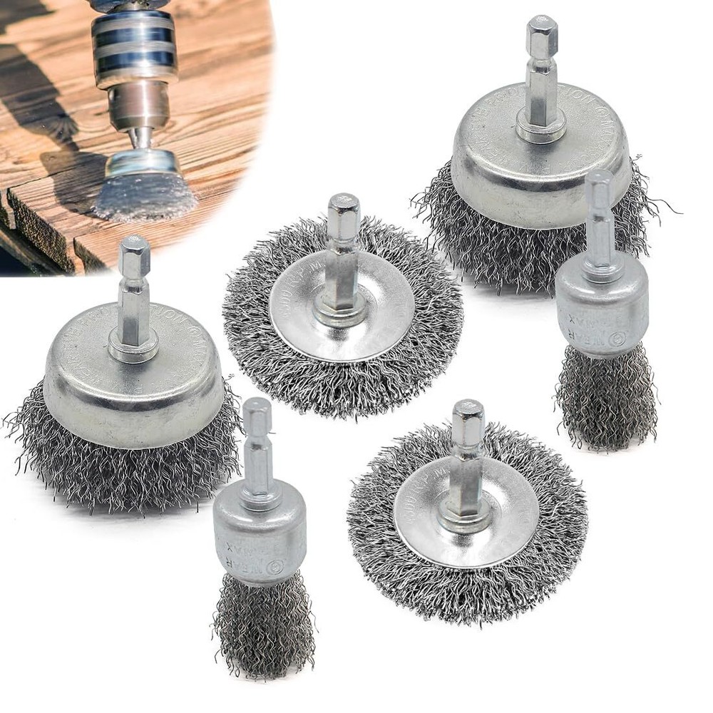 6pk Wire Brush attachment Set for for Removing Rust Fits Any Drill or Impact