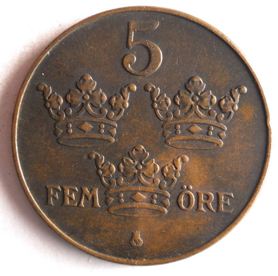 1925 SWEDEN 5 ORE - Excellent Coin - Premium Bin #26