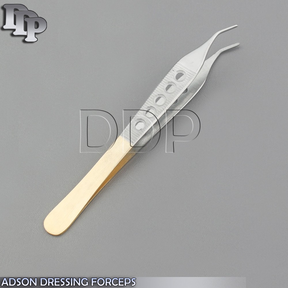 ADSON DRESSING FORCEPS SERRATED 4.75" CURVED ANGLED FENESTRATED HANDLE