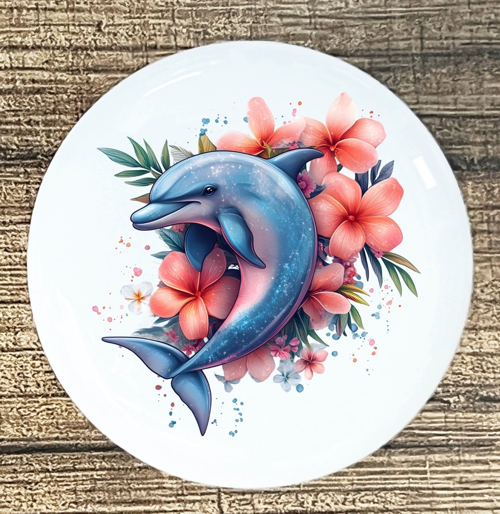 DOLPHIN  FLORAL back round White ceramic knob kitchen cabinet pull STYLE 11