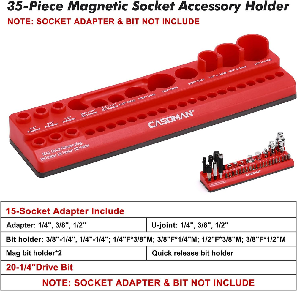 35-Piece Magnetic Socket Accessory Holder, Magnetic Tool Organizer Tray