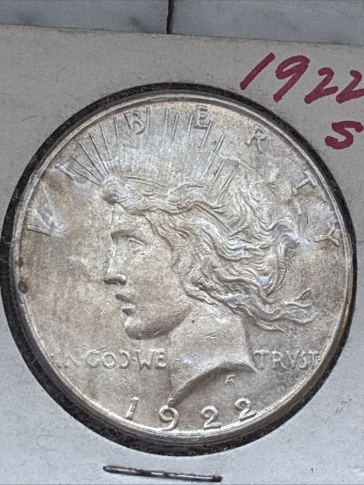1922-S Peace Dollar DD0 Weak In Motto, Double Strike Eagle Sharp Clean Clear UNC