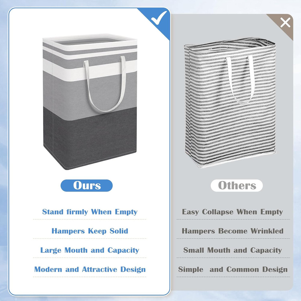 3-Pack Laundry Basket, Freestanding＆Waterproof Laundry Hamper, Collapsible Tall