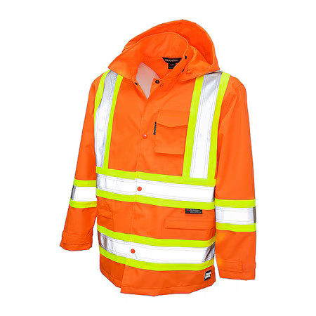Tough Duck S37211 Rain Jacket, Polyester, Polyurethane, Class 3 Type R, Orange,