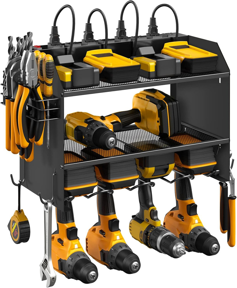 Modular Power Tool Organizer Wall Mount with Charging Station. Garage Drill Stor