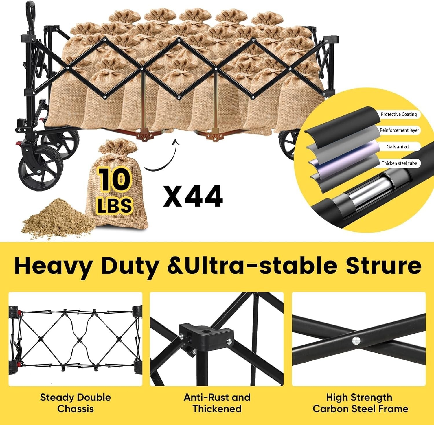 Heavy Duty 440LBS Folding Wagon Large for Beach Camping Yard Hauling,Blue-Gray