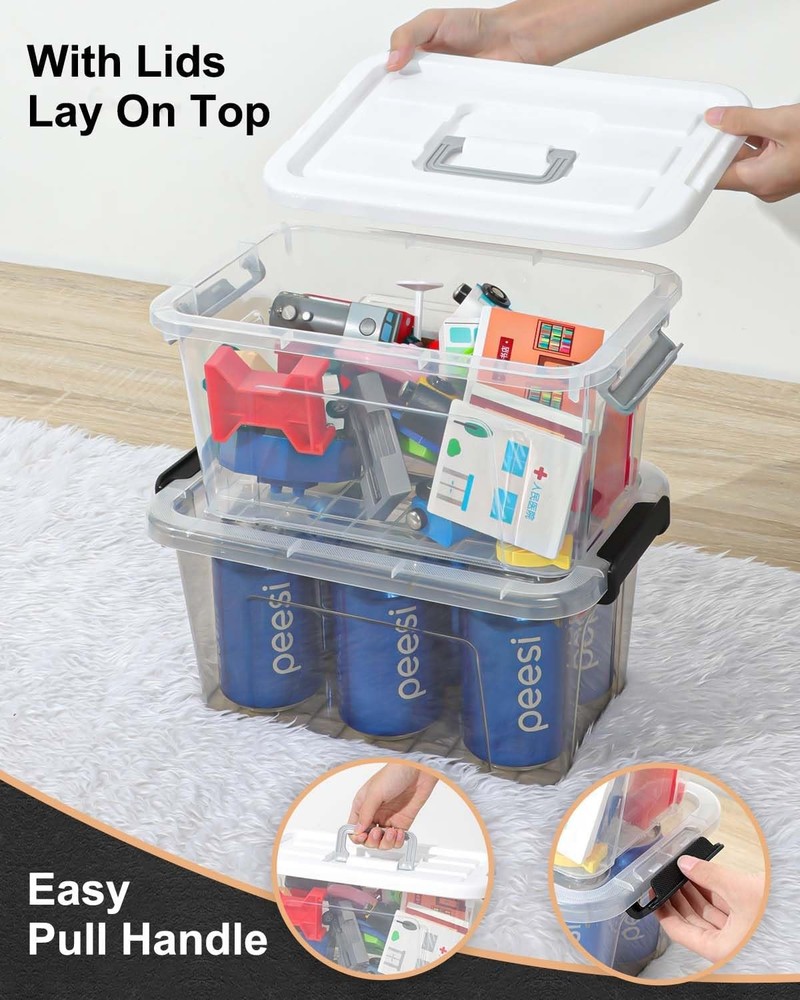 Plastic Storage Bins W/ Lids 6 Pack Storage Organizer 7 Quart Stackable Storage