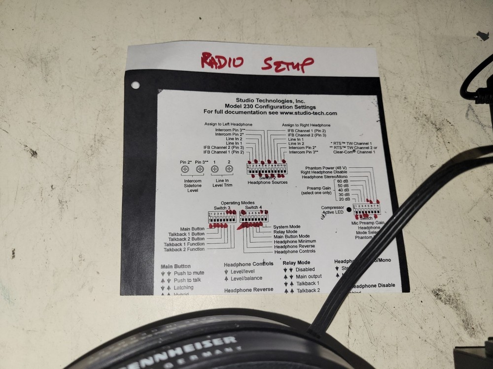 Studio Technologies Model 230 Announcer's Console w Sennheiser HMD 25-1 Headset