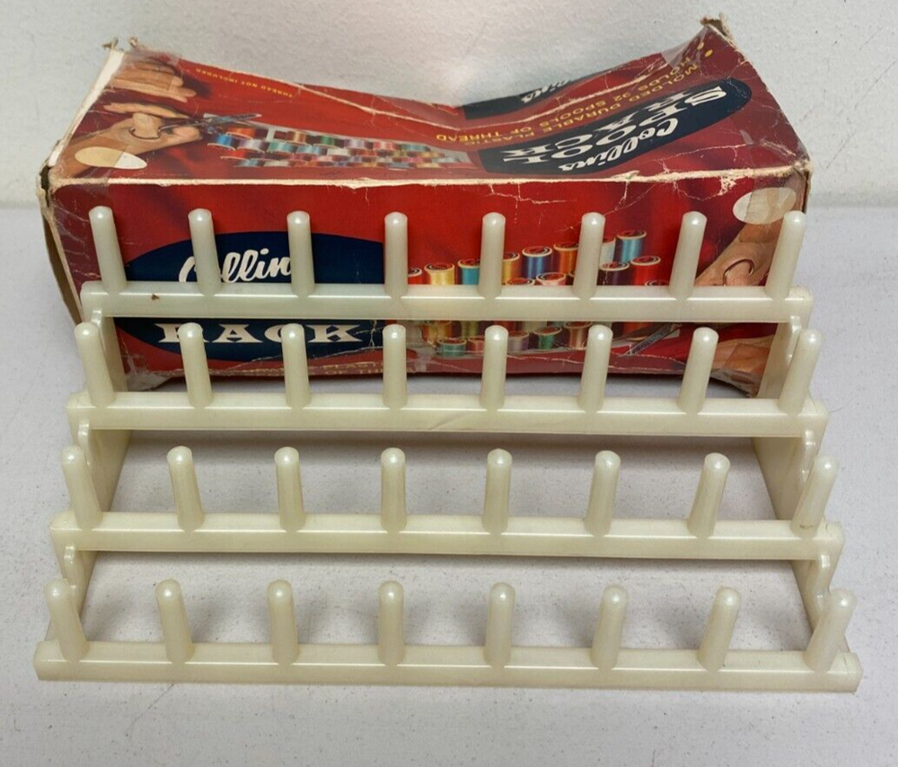 Vintage COLLINS SPOOL RACK HOLDS 32 SPOOLS OF THREAD/ WITH THREAD SPOOLS