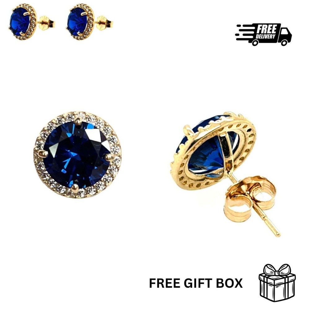 14K Solid Yellow Gold Halo Stud Push Back Earrings