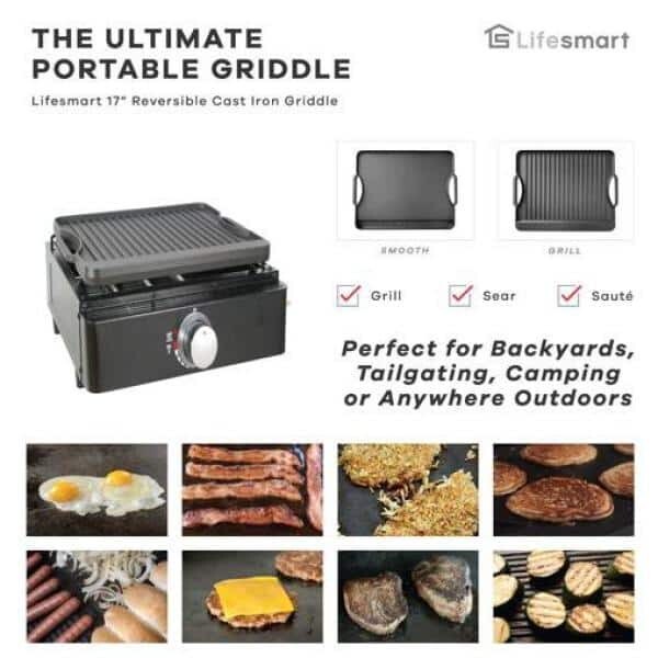 Single Burner Tabletop Propane Reversible Griddle in Black w/ 2 Griddle Surfaces