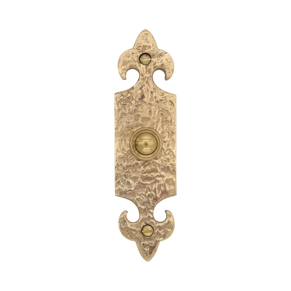 Solid Brass Fleur De Lis Doorbell with Rough Hammered Texture