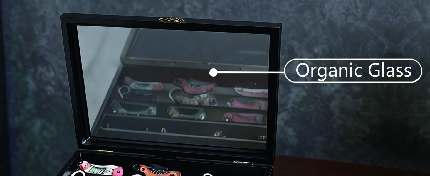 Knife Display Case 43+ Wood Black EDC Pocket Knives Watch Organizer Storage Box