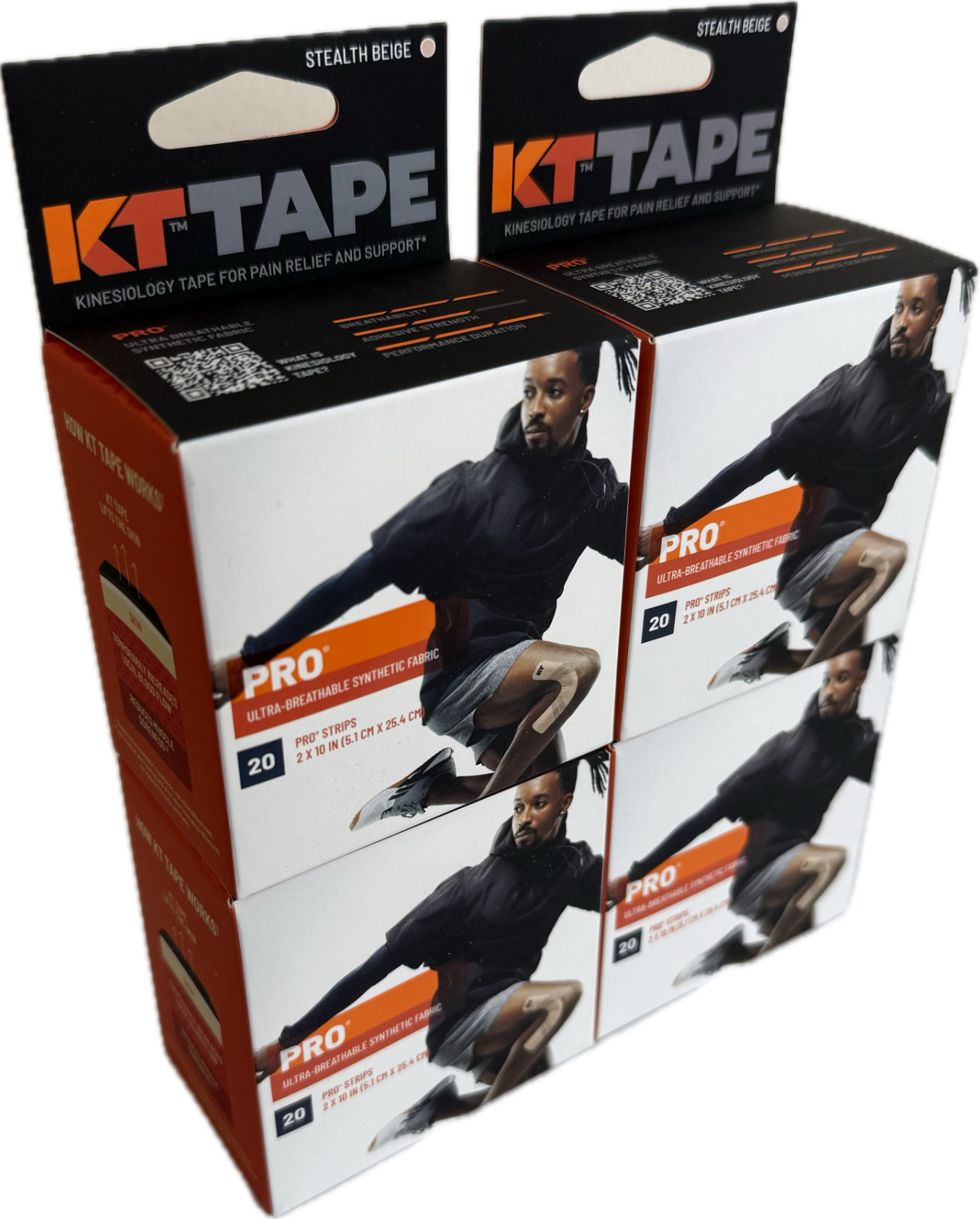 4 Pk KT Tape Pro Extreme 20 Strip 10" Precut Stealth Beige (New in Box)