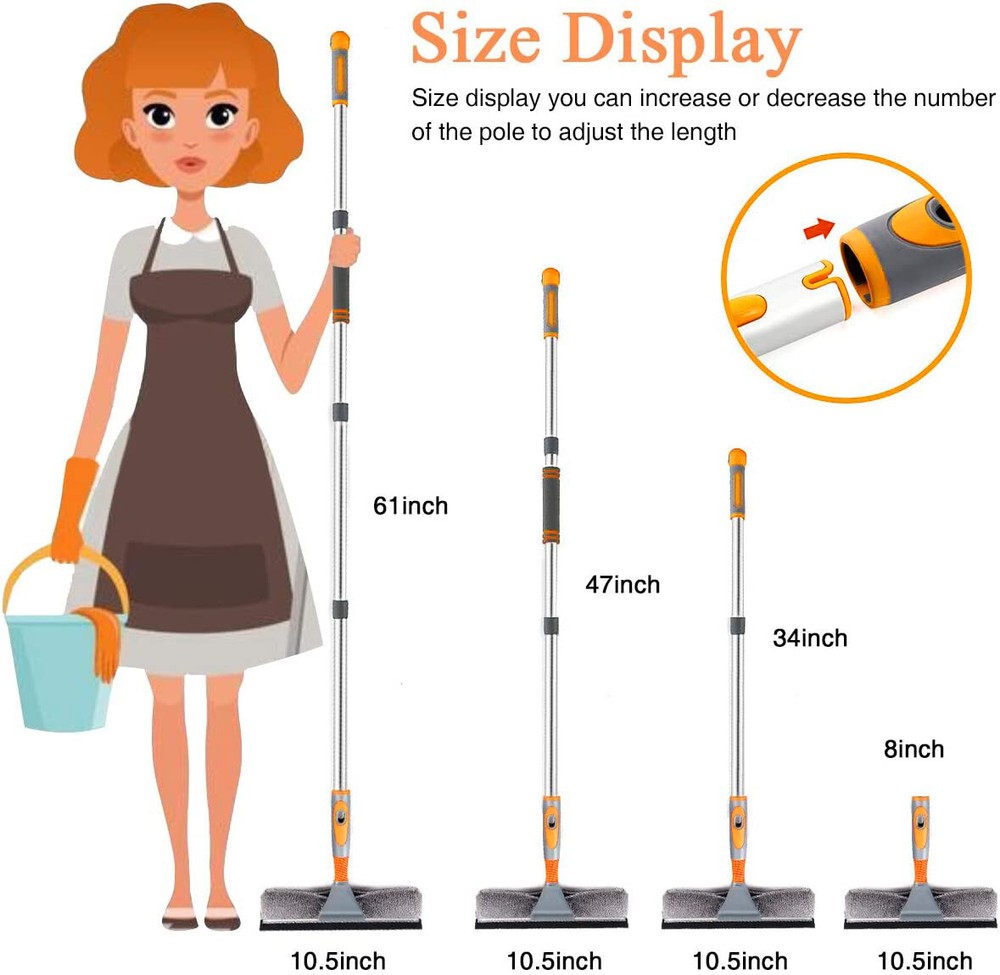 61'' Extendable Window Squeegee Cleaner Telescopic Long Handle Washer Scrubber