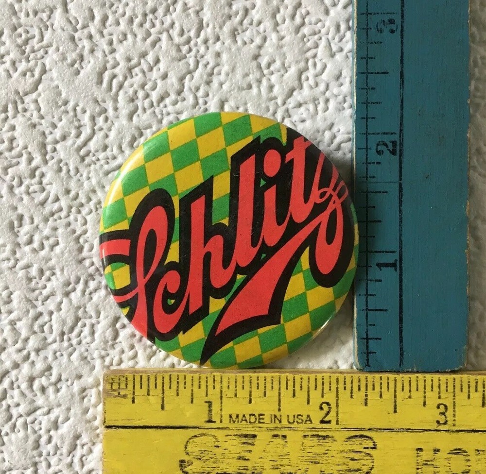 Vintage Pinback Schlitz Beer Button Retro Groovy Pin
