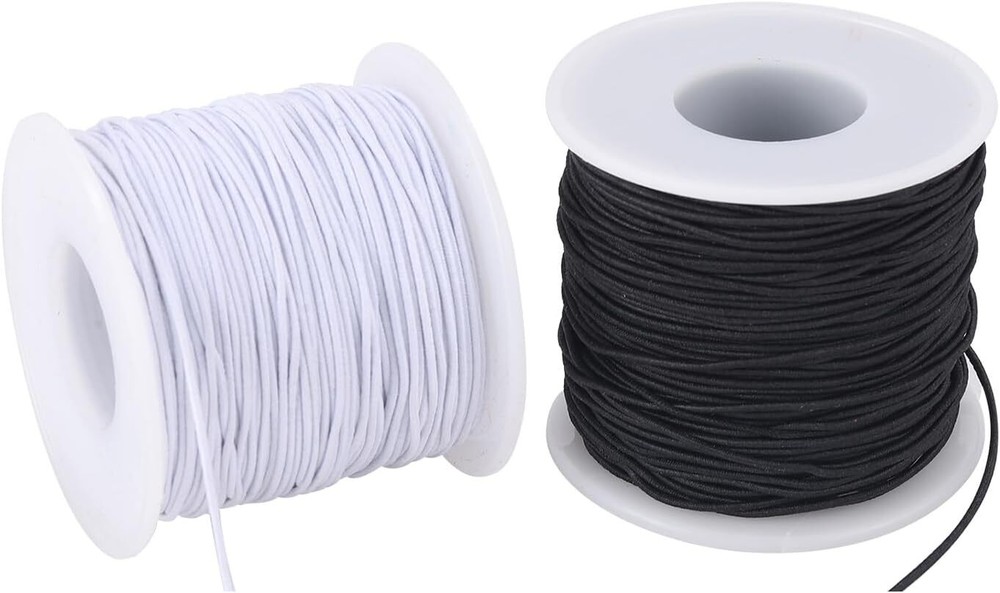 Stretchy String for Bracelets, 2 Rolls White Black (1.0mm), Black&white