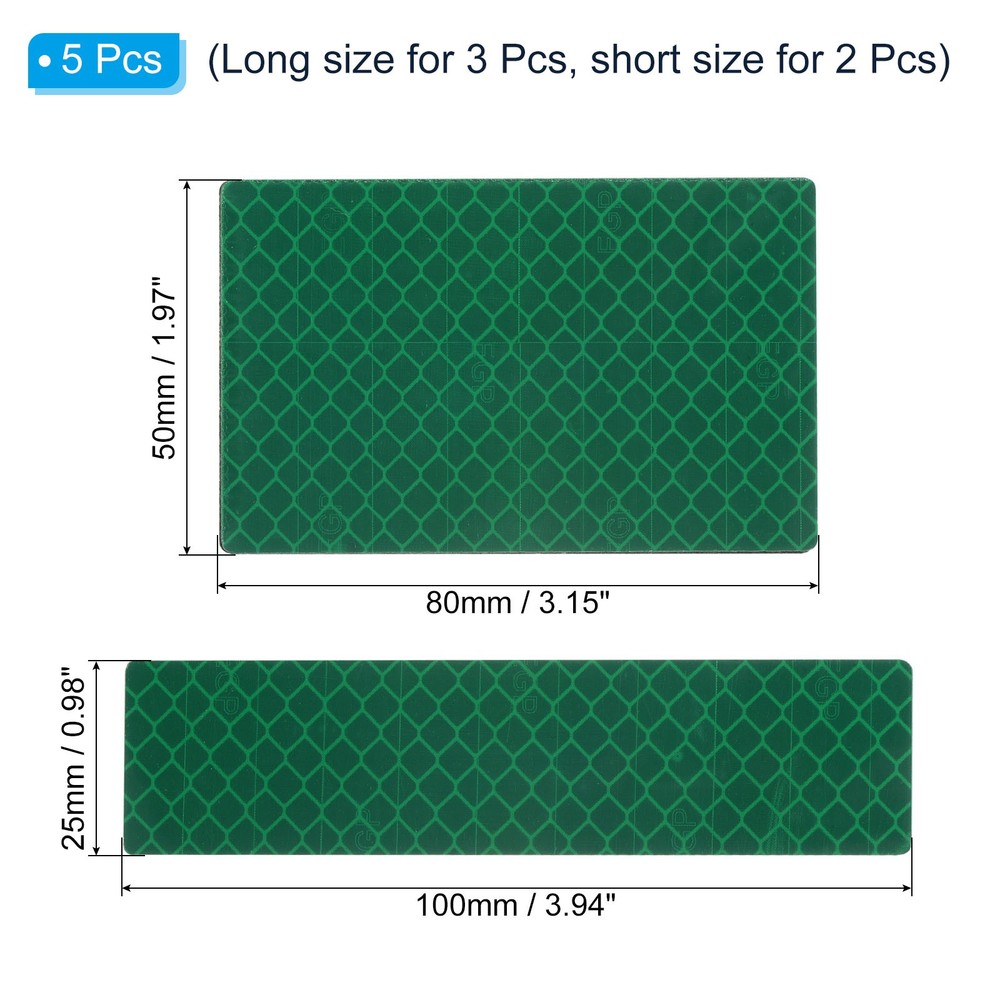 Reflective Patch 1"x4" 2"x3" 5pcs Hook & Circle Closure Green