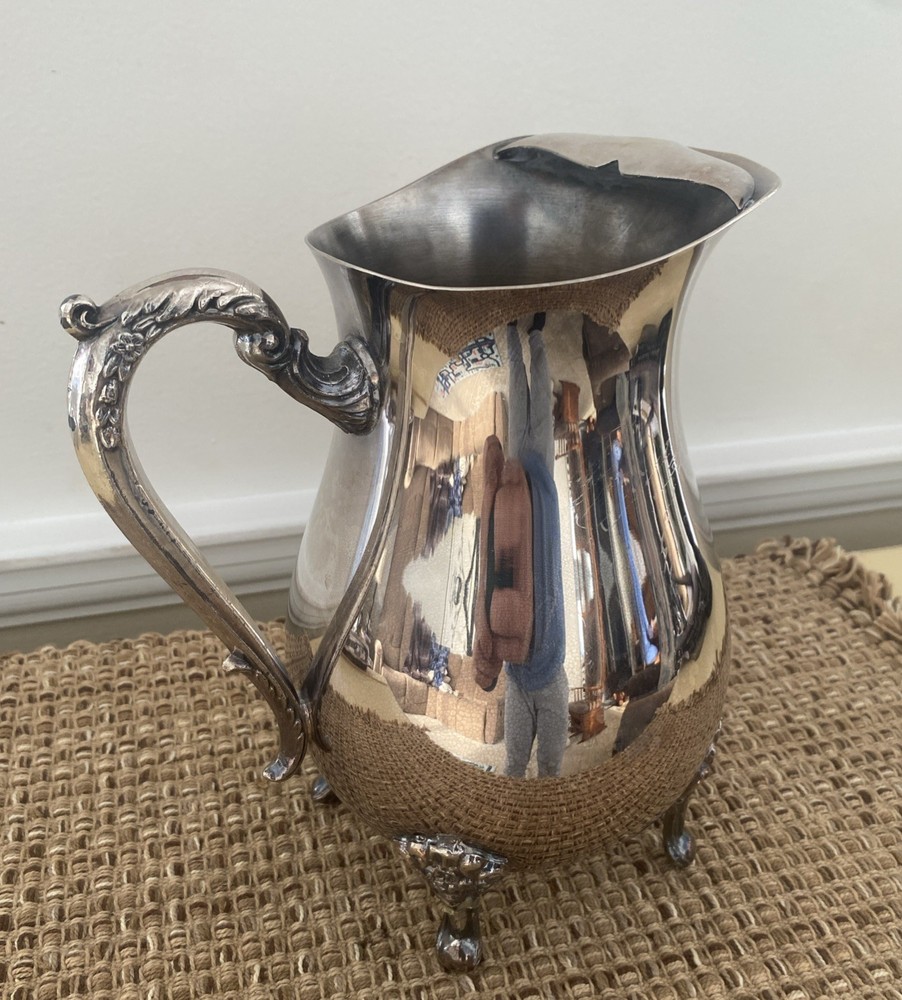 Vintage Leonard Footed Silver-plated Water Pitcher w/ Ice Guard Ornate