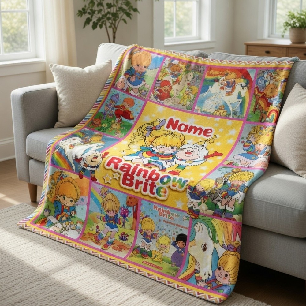 Personalized 80s Rainbow Star Flannel Blanket Custom Gift