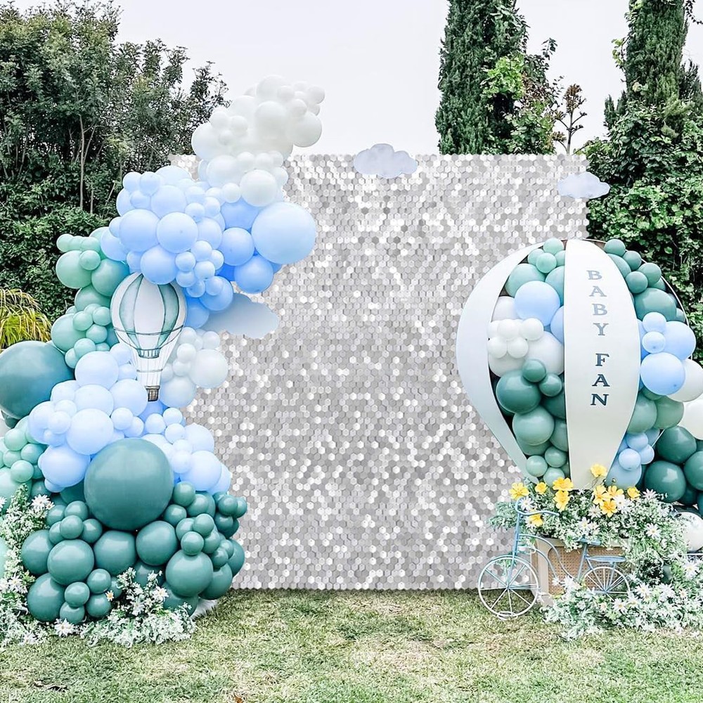 Silver Shimmer Wall Backdrop Silver Sequin Backdrop 24 Panels Glitter Photo Back