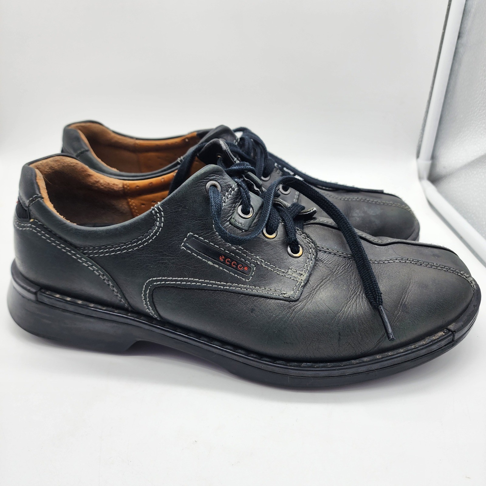 ECCO Fusion Oxfords 45 11-11.5 Regular Bicycle Toe Black Leather Lace Up 50114