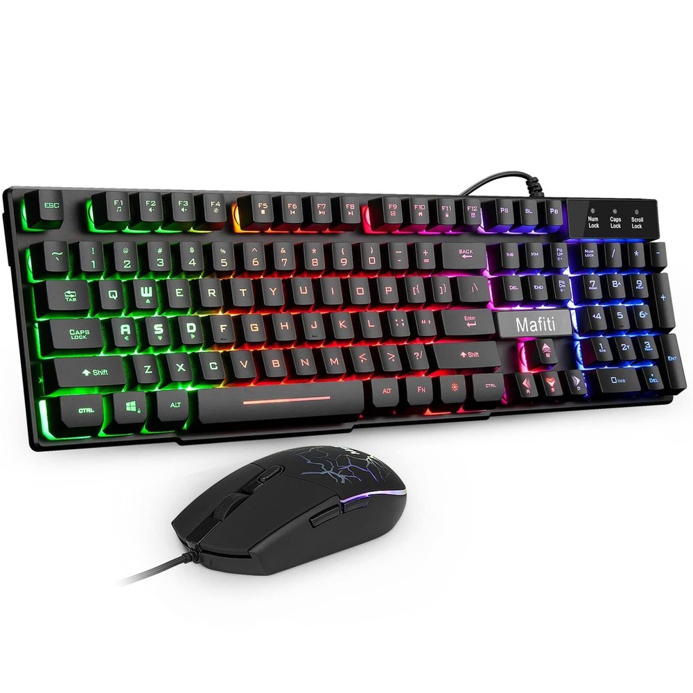 RK101 Computer Keyboard Mouse Combo Wired RGB Backlit USB Keyboard for PC Mac...
