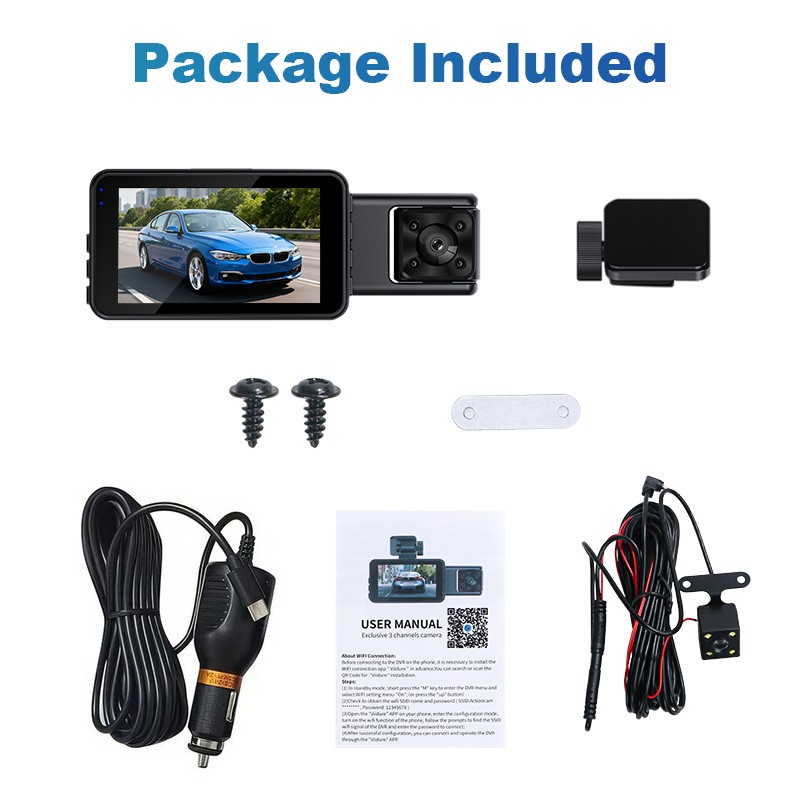 NEW !!! Dash Cam Front Rear Inside DashCam with WiFi & G-Sensor, 4K Car Camera