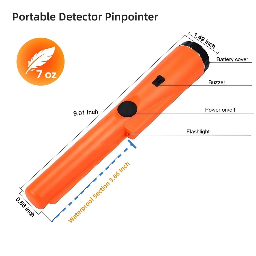 Metal Detector Pinpointer - Waterproof Handheld Pin Pointer Wand - Search Tre...