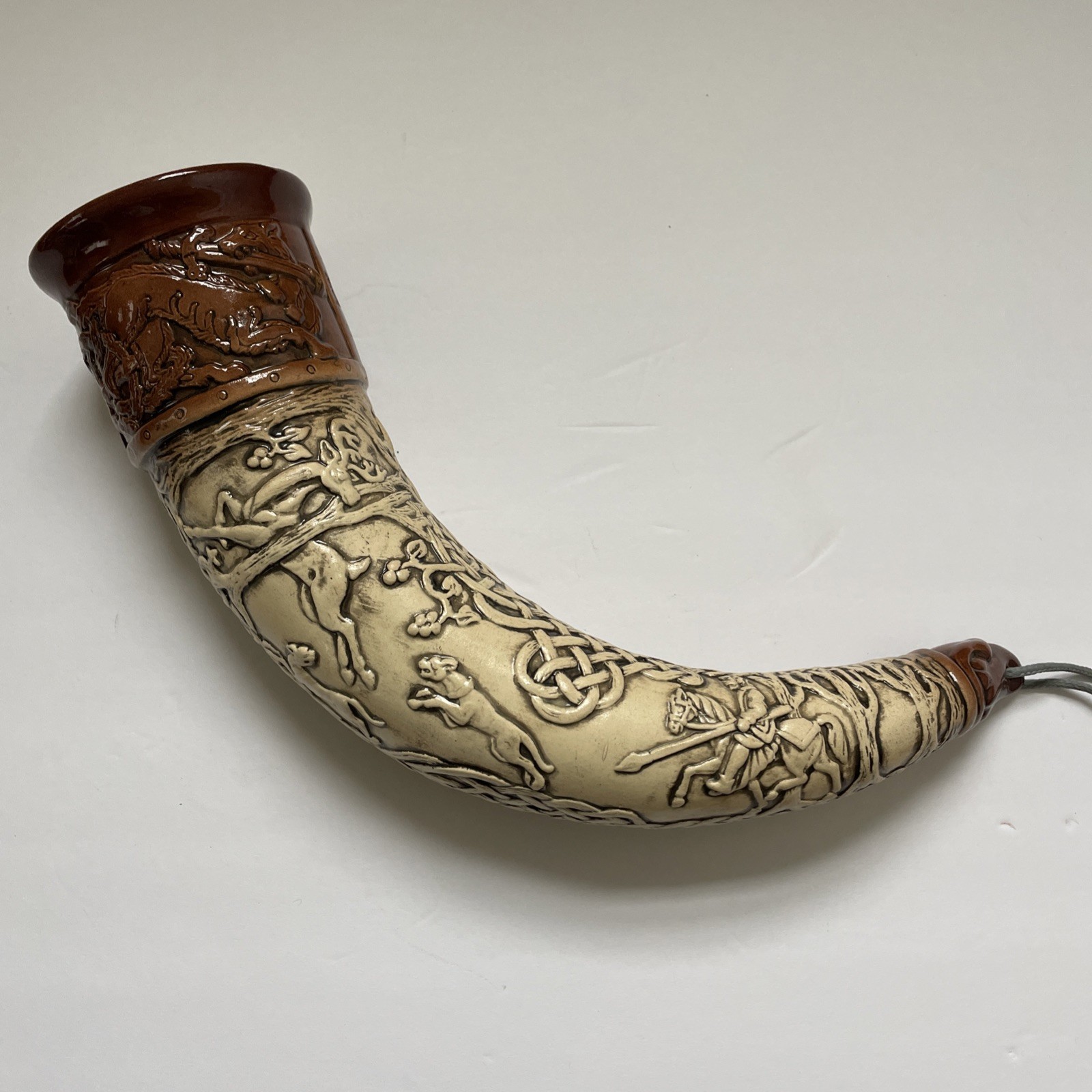 Horn Of CuChulainn German Drinking Horn Ceramic Raised Relief Irish Hero