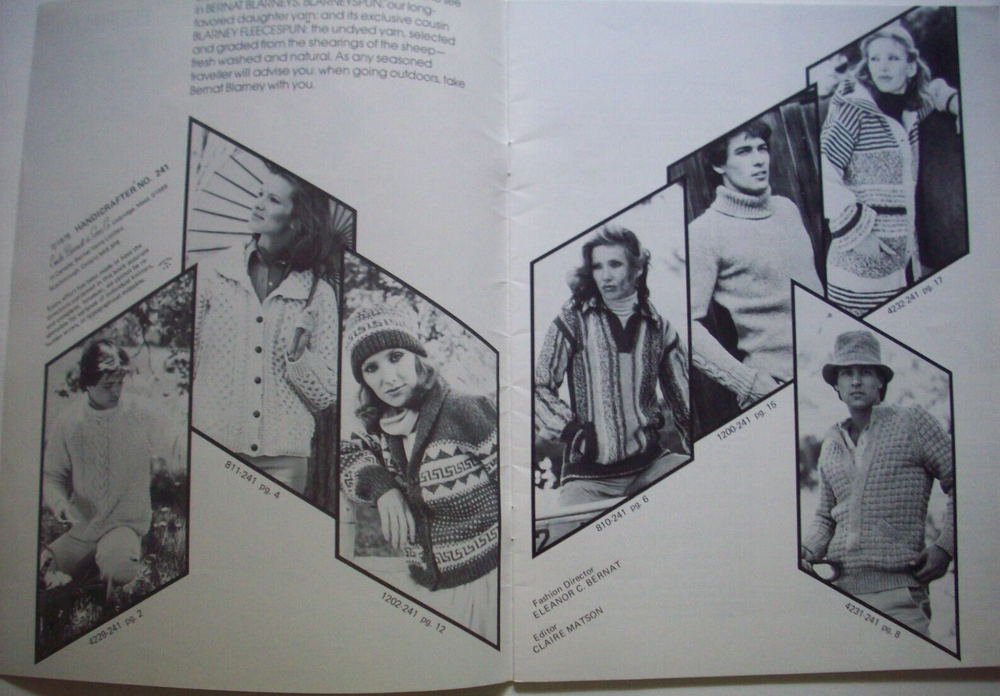 Brawny Blarney Bernat wool knitting patterns sweaters