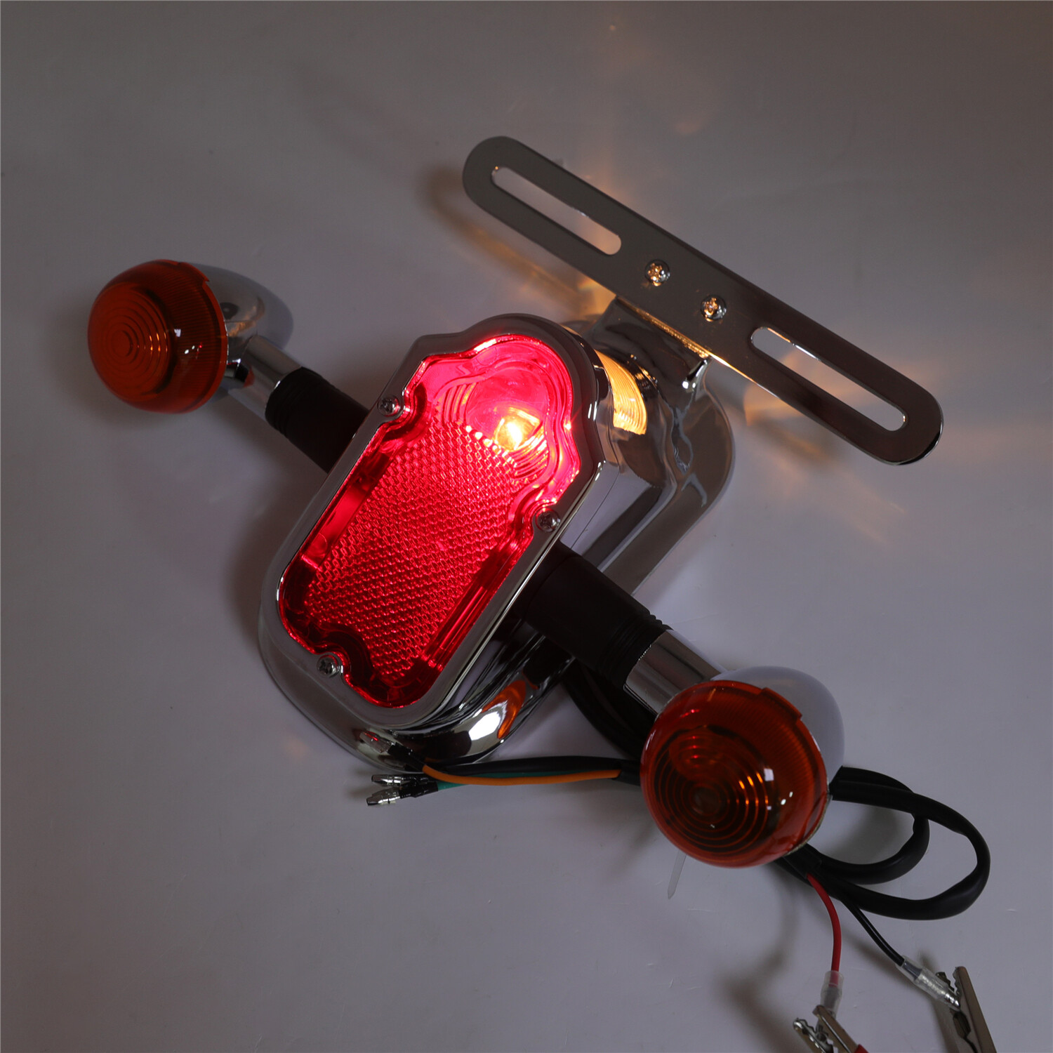 Motorcycle Metal Chrome Tombstone Brake Tail w/ Light Signal For Harley Big Twin