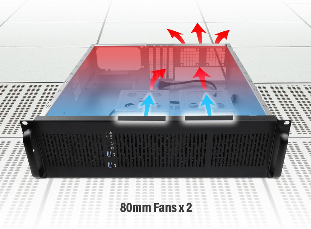 3U Server Chassis Rackmount Case, 6X 3.5 Bays, E-ATX Compatible, 2X 80Mm Fans, 2