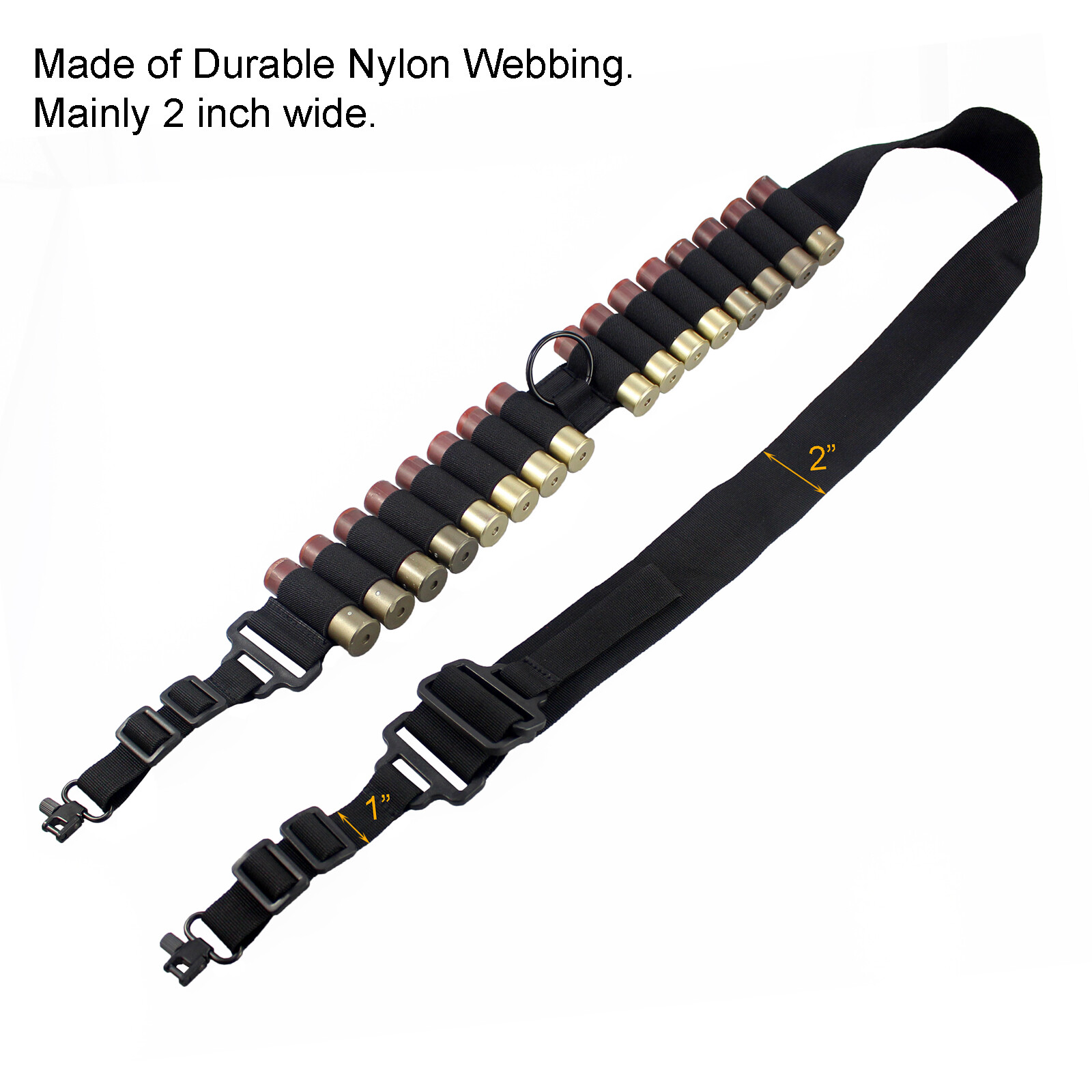 Black Shotgun Sling 2 Point Non-Slip Adjustable Ammo Sling with 16 Shell Holder