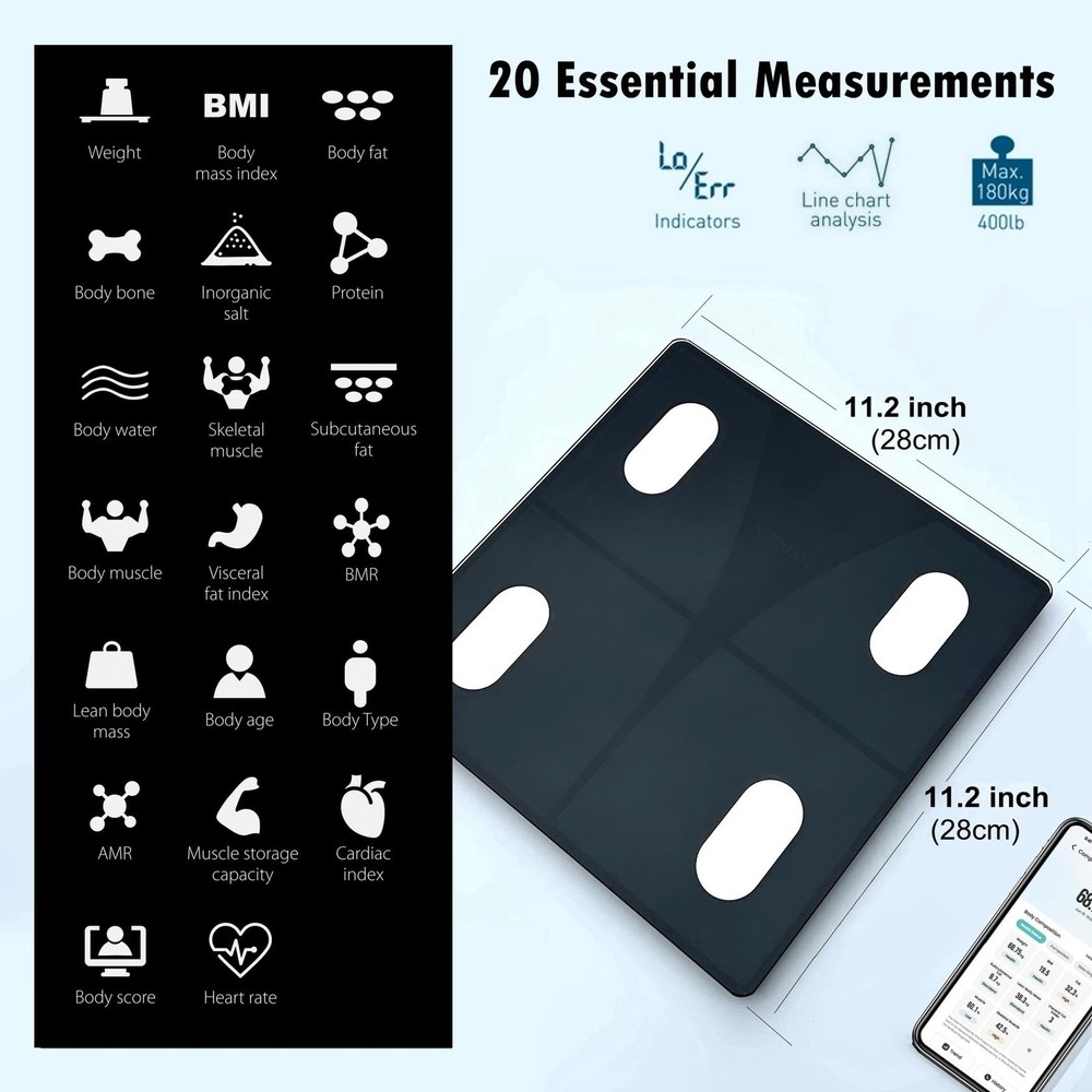 Digital bathroom scale smart body fat analyzer bluetooth weight scale 400lb