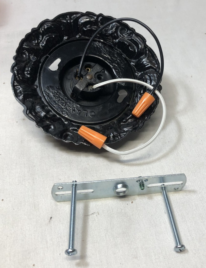 Antique Exit Glass Globe Vtg Ceiling Light Fixture Flush Frosted Art USA #L31